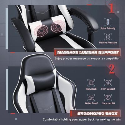 Sedia regolabile per videogiochi per computer da corsa con poggiapiedi e supporto lombare per massaggi