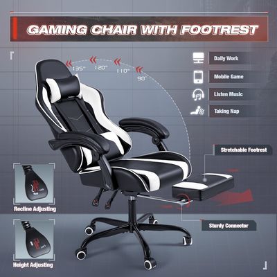 Sedia regolabile per videogiochi per computer da corsa con poggiapiedi e supporto lombare per massaggi