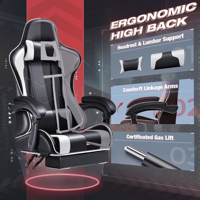 Sedia regolabile per videogiochi per computer da corsa con poggiapiedi e supporto lombare per massaggi