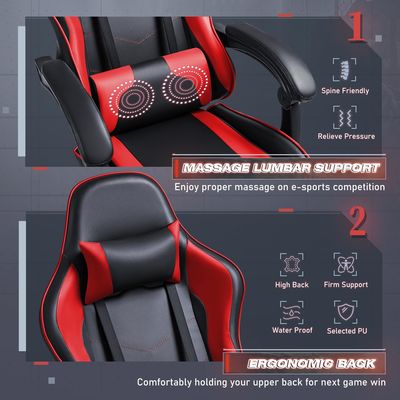 Sedia per videogiochi da computer da corsa di design moderno con poggiapiedi e supporto lombare per massaggi