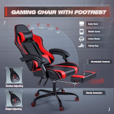 Sedia per videogiochi da computer da corsa di design moderno con poggiapiedi e supporto lombare per massaggi