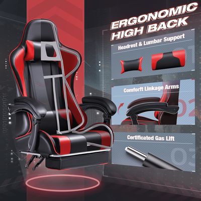 Sedia per videogiochi da computer da corsa di design moderno con poggiapiedi e supporto lombare per massaggi