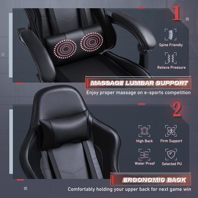 Sedia regolabile per videogiochi per computer da corsa con poggiapiedi e supporto lombare per massaggi