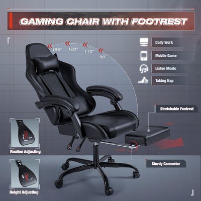 Sedia regolabile per videogiochi per computer da corsa con poggiapiedi e supporto lombare per massaggi