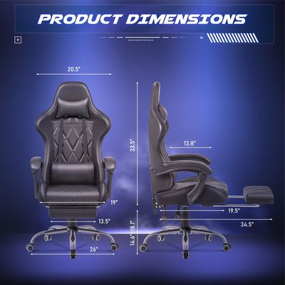Sedile ergonomico a schiena alta per videogiochi con poggiapiedi e massaggio
