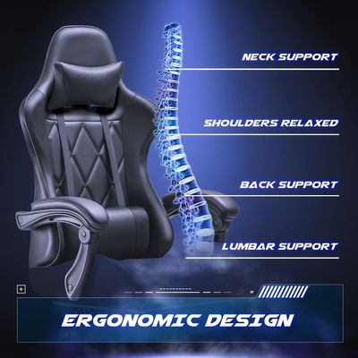 Sedile ergonomico a schiena alta per videogiochi con poggiapiedi e massaggio