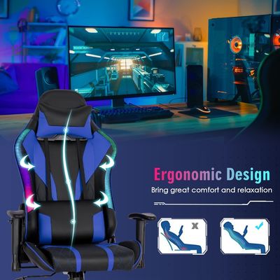 Personalizza la sedia ergonomica per videogiochi con luci LED RGB e design regolabile