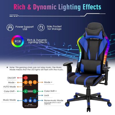 Personalizza la sedia ergonomica per videogiochi con luci LED RGB e design regolabile