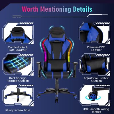 Personalizza la sedia ergonomica per videogiochi con luci LED RGB e design regolabile