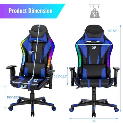 Personalizza la sedia ergonomica per videogiochi con luci LED RGB e design regolabile