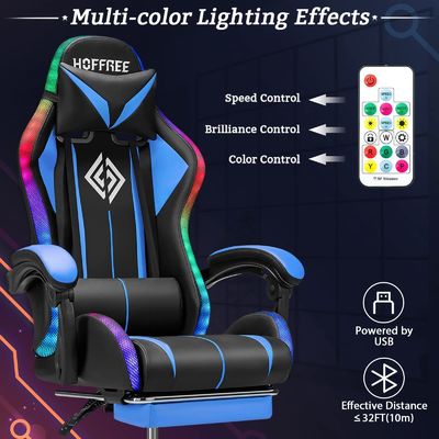 ALINUNU Direct Ergonomic Computer Massage Gaming Chair con poggiapiedi e luci LED