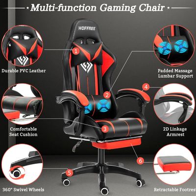 Personalizza ALINUNU Ergonomic Computer Massage Chair Gaming con luci a LED e poggiapiedi