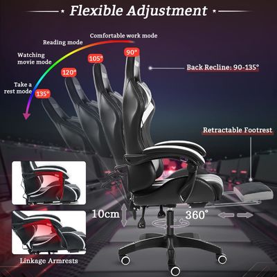 Poltrona da gioco ergonomica a colori personalizzati con luci a LED e poggiapiedi