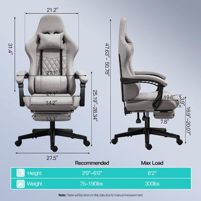 Sedile da gioco ergonomico regolabile per computer con poggiapiedi e massaggio
