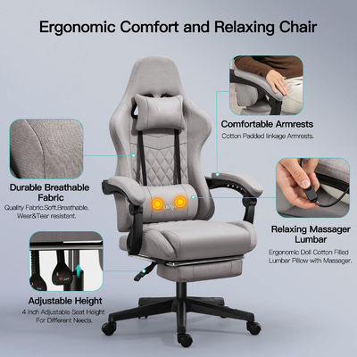 Sedile da gioco ergonomico regolabile per computer con poggiapiedi e massaggio