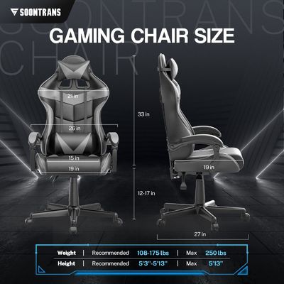 Ottieni l'Ultimate Gaming Experience PU Gaming Chair con Massaggio 33&quot;D x 24&quot;W x 49.2&quot;H