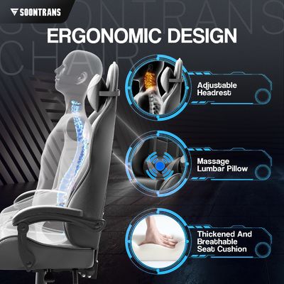 Ottieni l'Ultimate Gaming Experience PU Gaming Chair con Massaggio 33&quot;D x 24&quot;W x 49.2&quot;H