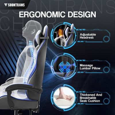 Sedia ergonomica per giocatori ALINUNU con massaggio e pelle sintetica