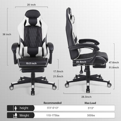 Sedia da gioco per computer da corsa competitiva in ferro metallo con poggiapiedi e supporto lombare