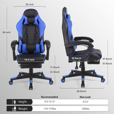 Moderno design personalizzato in colore sedia da gioco da corsa con poggiapiedi e supporto lombare
