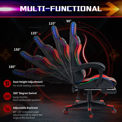 Sedia da gioco a LED a base di braccio regolabile in altezza RGB con massaggio in stile girevole e altoparlanti