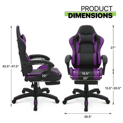 Sedile da videogioco ergonomica a schiena alta con poggiapiedi, poggiatesta, supporto lombare, sedile da gioco