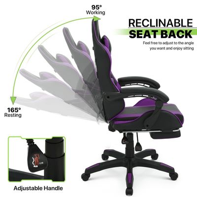 Sedile da videogioco ergonomica a schiena alta con poggiapiedi, poggiatesta, supporto lombare, sedile da gioco