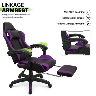 Sedile da videogioco ergonomica a schiena alta con poggiapiedi, poggiatesta, supporto lombare, sedile da gioco