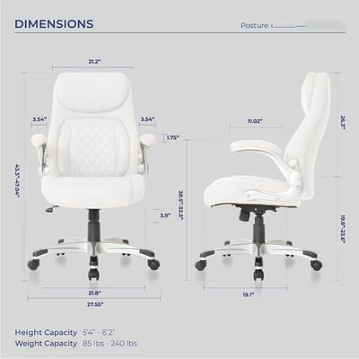 Confortevole sedia da ufficio in cuoio in PU con supporto lombare 27.55D x 26.77W x 43.3H pollici