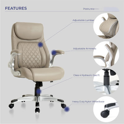 Stylish ergonomic PU Leather Office Chair con supporto lombare e braccioli FlipAdjust