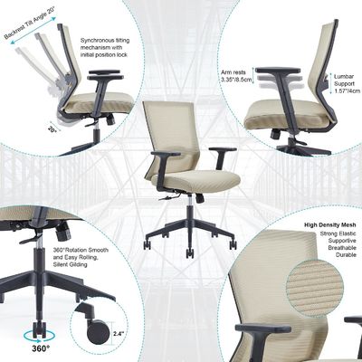 Sedile di scrivania girevole a maglia ergonomica con supporto lombare