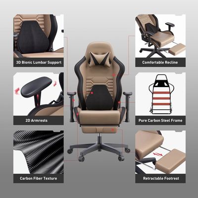 Poltrona da gioco a ruote PU muta con ergonomia di supporto lombare e imballaggio della posta