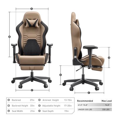 Poltrona da gioco a ruote PU muta con ergonomia di supporto lombare e imballaggio della posta