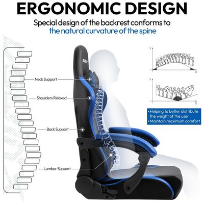 Sedia ergonomica per giochi con poggiapiedi in cuoio