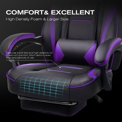 Sedia ergonomica per giochi con poggiapiedi e funzione di rotazione a 360°/ regolazione dell'altezza/appoggio