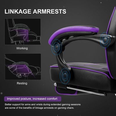 Sedia ergonomica per giochi con poggiapiedi e funzione di rotazione a 360°/ regolazione dell'altezza/appoggio