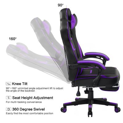 Sedia ergonomica per giochi con poggiapiedi e funzione di rotazione a 360°/ regolazione dell'altezza/appoggio