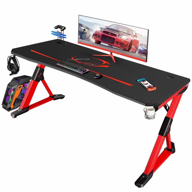Tavolo da gioco in superficie in plastica a forma di Z con portacoppe e gancio per cuffie