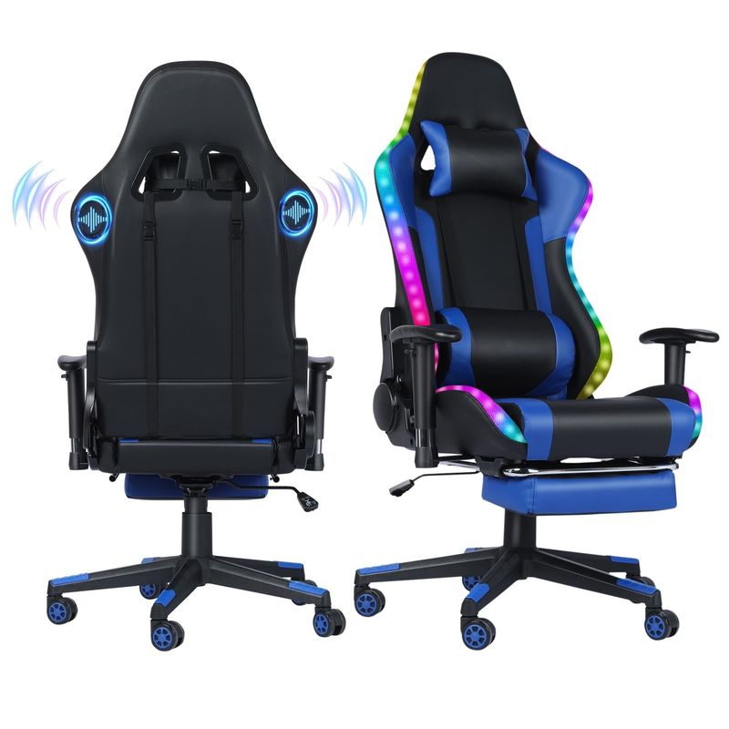 Sedile girevole per giochi RGB in pelle a colori personalizzati con barra luminosa a LED e funzione di massaggio
