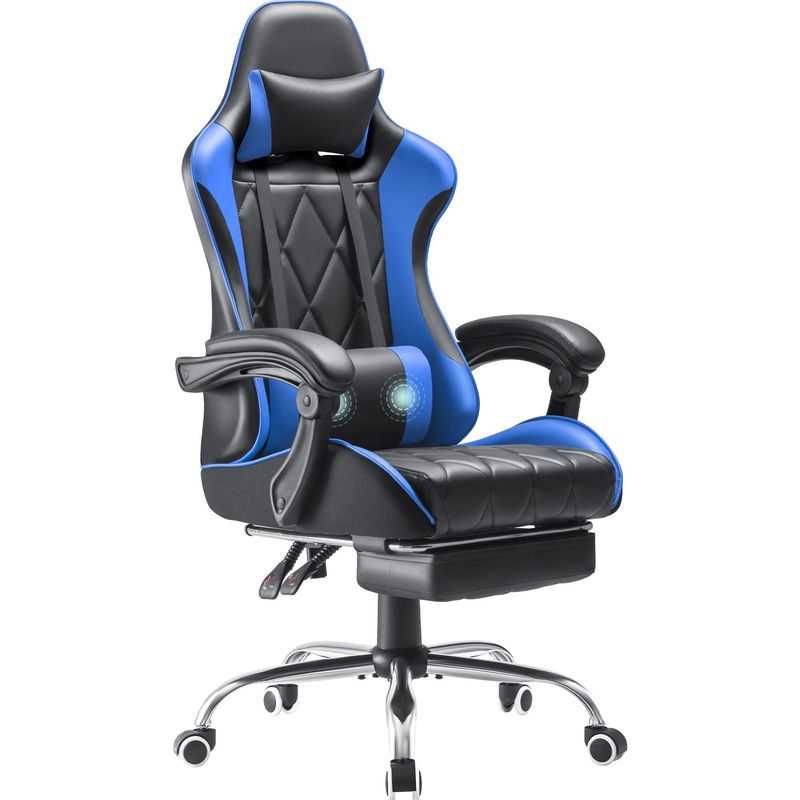Sedia da videogioco a schiena alta con poggiapiedi e supporto lombare per massaggi colore personalizzato