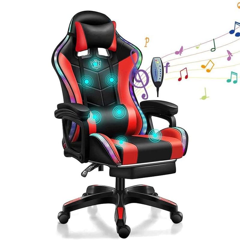 Sedile da gioco RGB con altoparlanti da massaggio a 7 punti e luce a LED in pelle sintetica