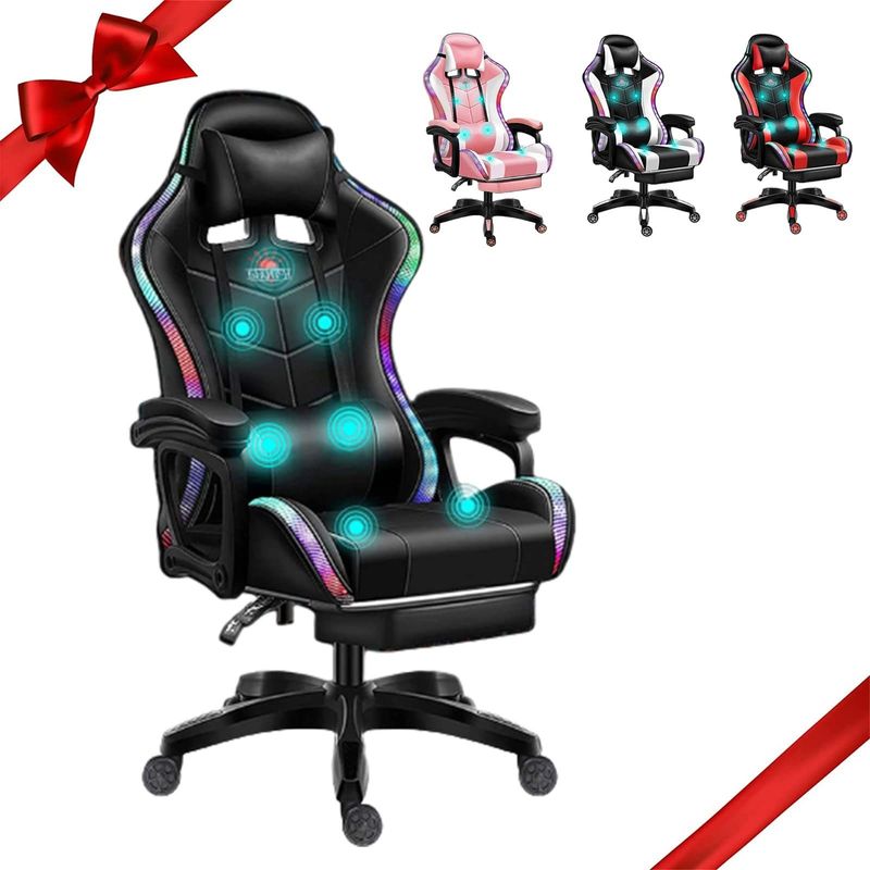 Moderna sedia da gioco per massaggi in ferro con luci a LED e supporto lombare