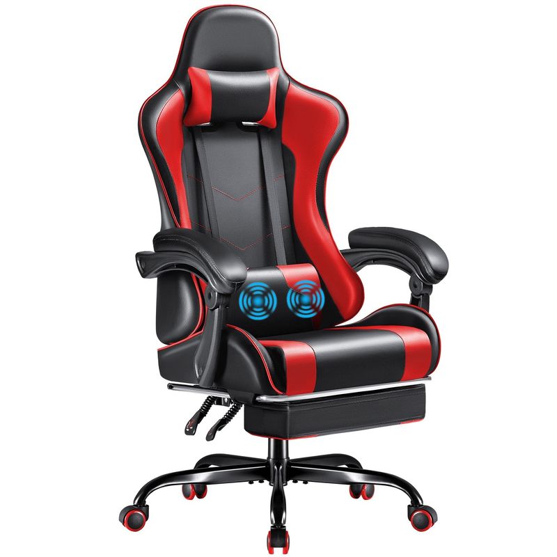 Sedia per videogiochi da computer da corsa di design moderno con poggiapiedi e supporto lombare per massaggi