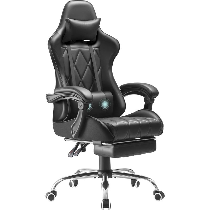 Sedile ergonomico a schiena alta per videogiochi con poggiapiedi e massaggio