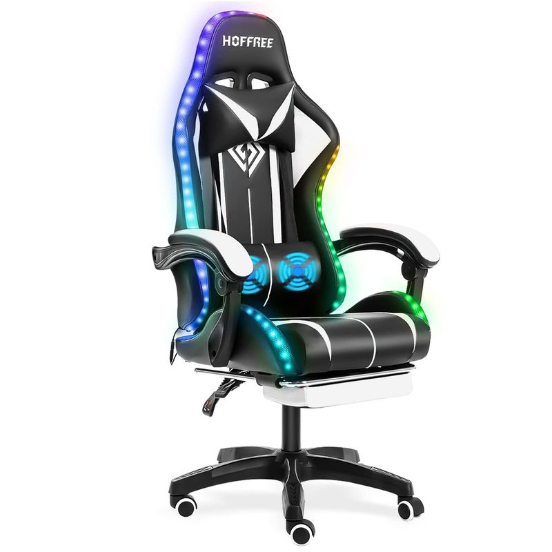 Poltrona da gioco ergonomica a colori personalizzati con luci a LED e poggiapiedi
