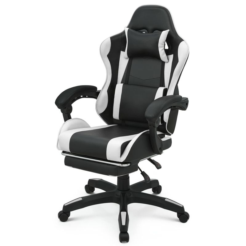 Sedile girante per giochi con poggiapiedi poggiacapello supporto lombare dorso alto nero altro stile